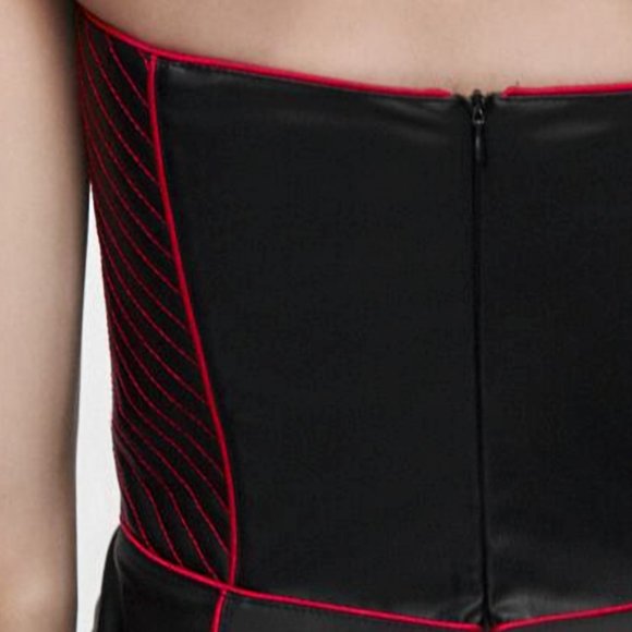 NEW ZARA Faux Leather Strapless Corset Mini Dress- Contrast Stitching- Size L - Picture 12 of 15